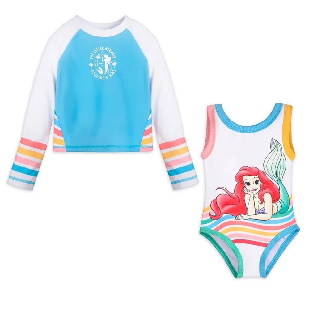 NWT Disney The Little Mermaid one piece with rash guard